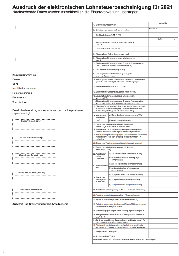 Muster Lohnsteuerbescheinigung 2021